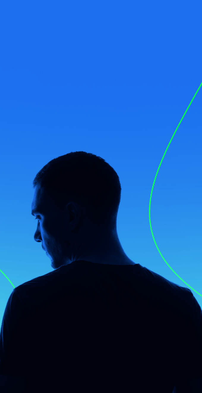 Young man on a blue background for the mobile app